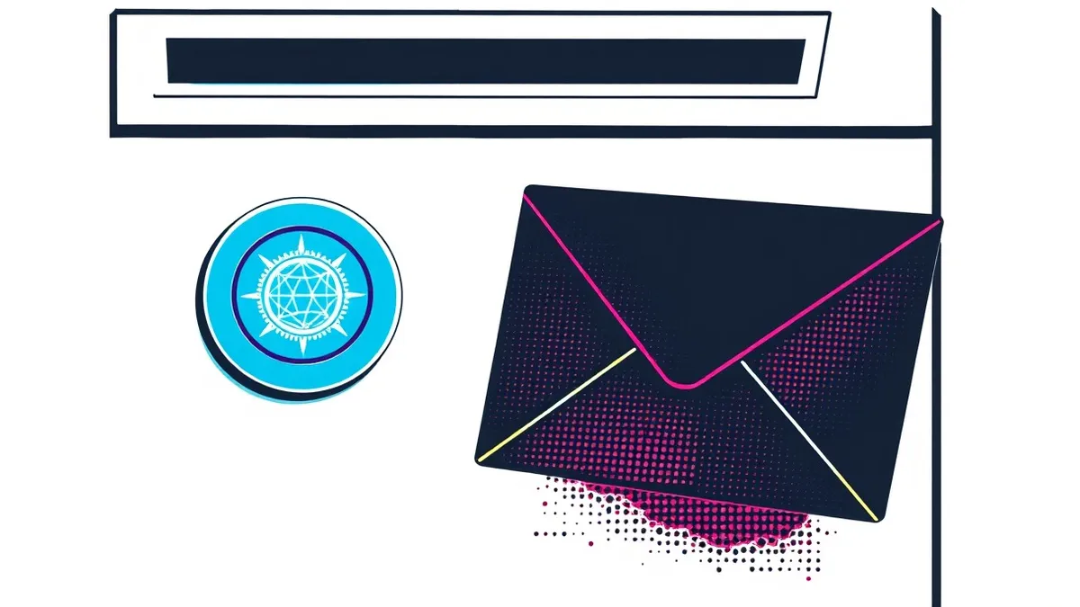 Illustration: A sleek black envelope slides through a metallic slot into a bright white mailbox.
