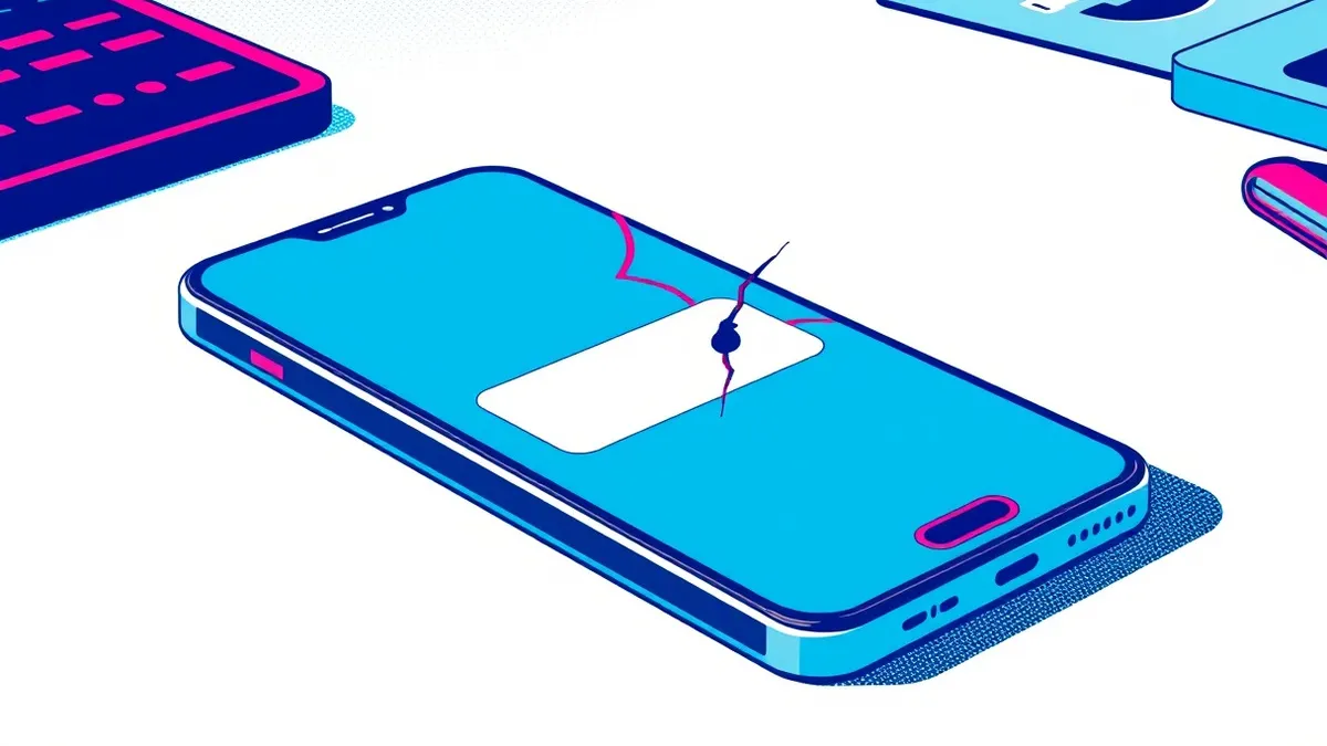 Illustration: A smartphone rests on a clean desk, its screen displaying a blank messaging interface with a single highlighted notification bubble.