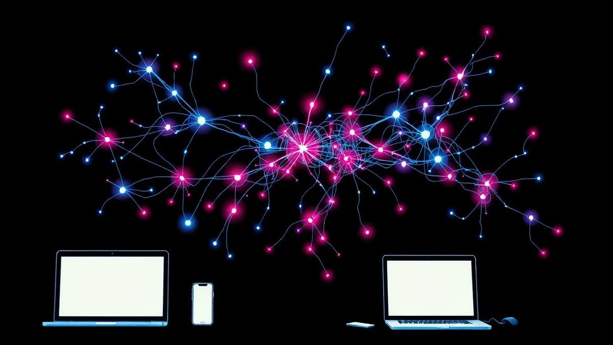 Illustration: A digital identity map glows on a dark background.