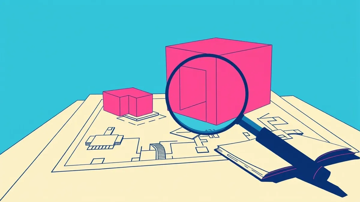 Illustration: A clean architectural blueprint lies on a drafting table, showing abstract geometric shapes representing system components.