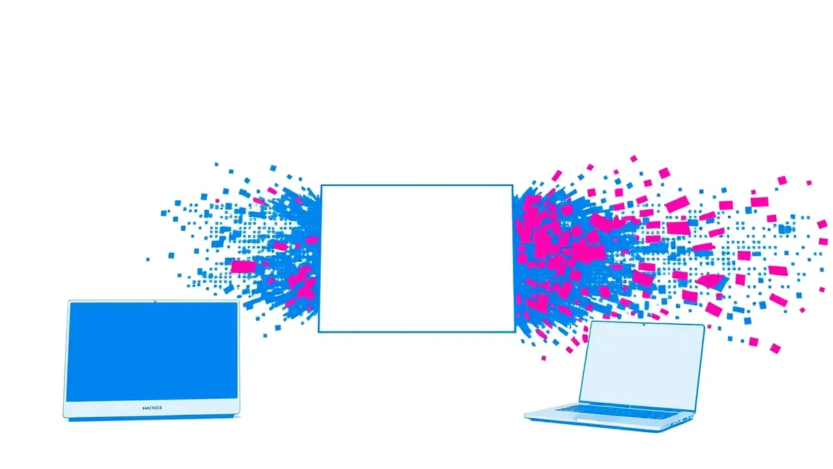 Illustration: A single digital photograph sits open in a blank image editor interface, its pixels distorting into chaotic geometric shapes that spill over the container edges.
