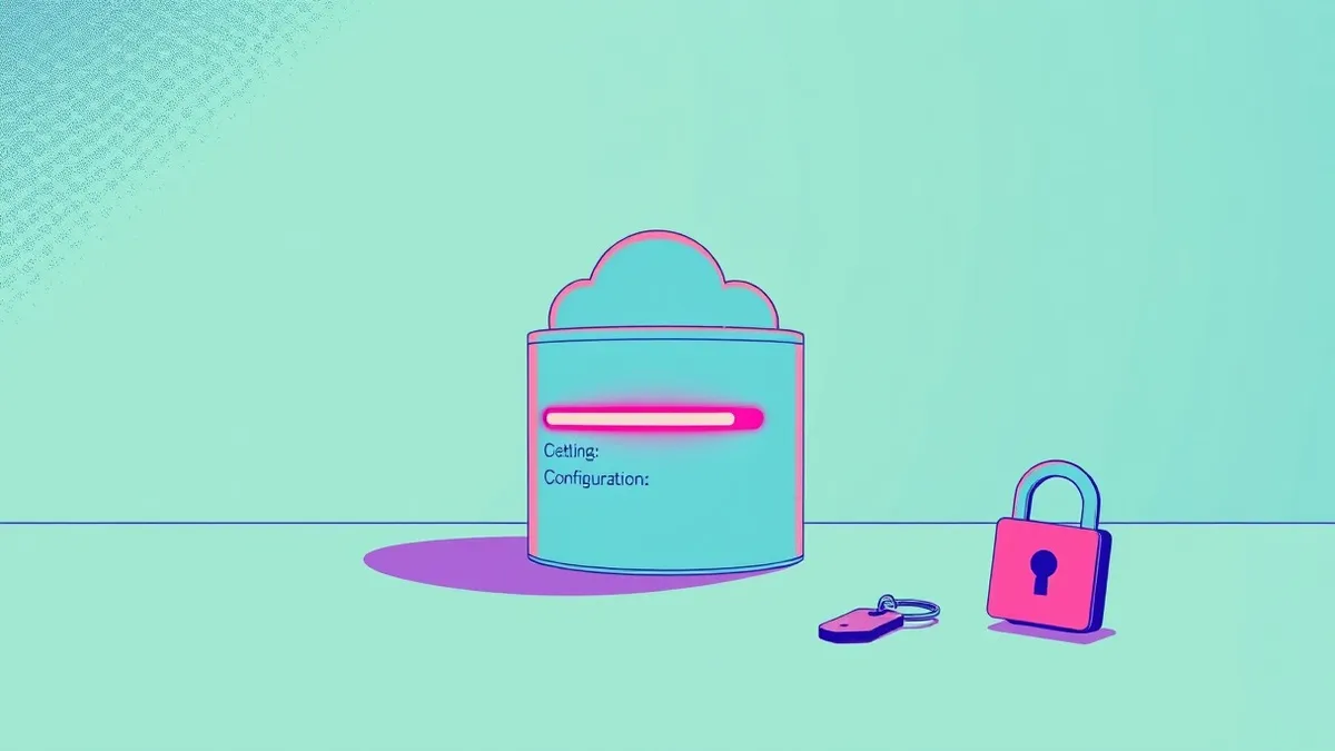 Illustration: A single cloud storage bucket sits isolated in a digital void, its configuration settings glowing with an ominous red alert.