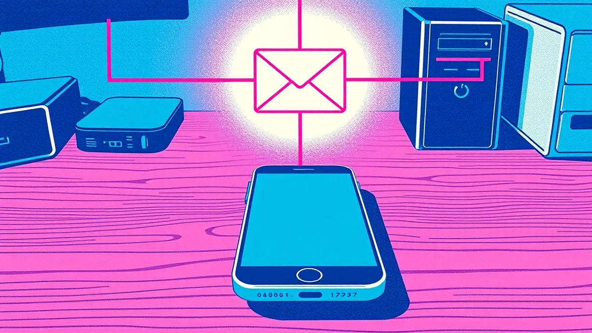 Illustration: A blank smartphone sits on a wooden desk, its screen frozen with a white loading spinner.