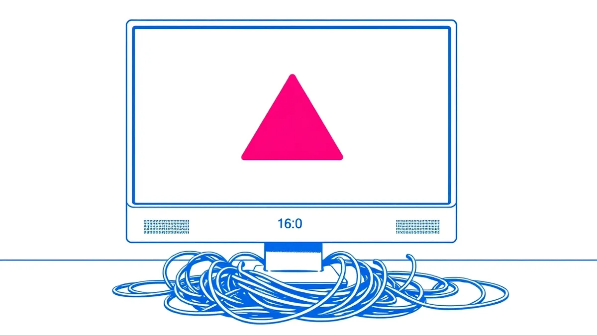 Illustration: A single red warning triangle sits centered on a blank white desktop background.
