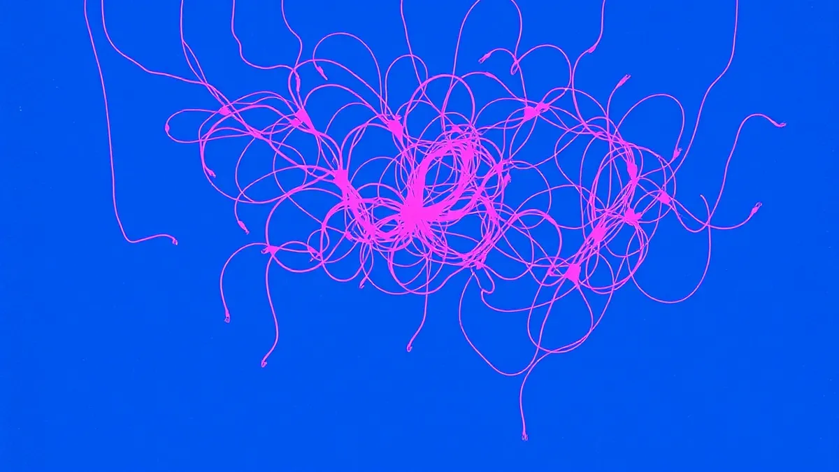 Illustration: A tangled web of thin, glowing cables floats in empty space.