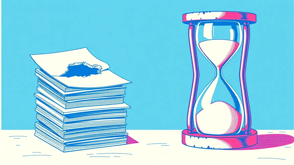 Illustration: A split composition shows two identical stacks of white office papers.