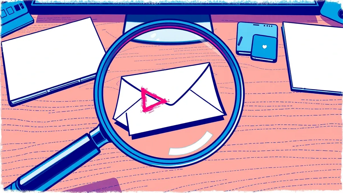 Illustration: A magnifying glass hovers over a single, crumpled envelope resting on a clean wooden desk.