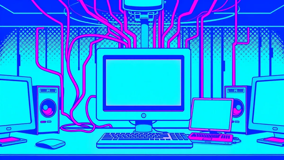 Illustration: An open database port sits exposed on a network interface, revealing a blank terminal window awaiting unrestricted input.