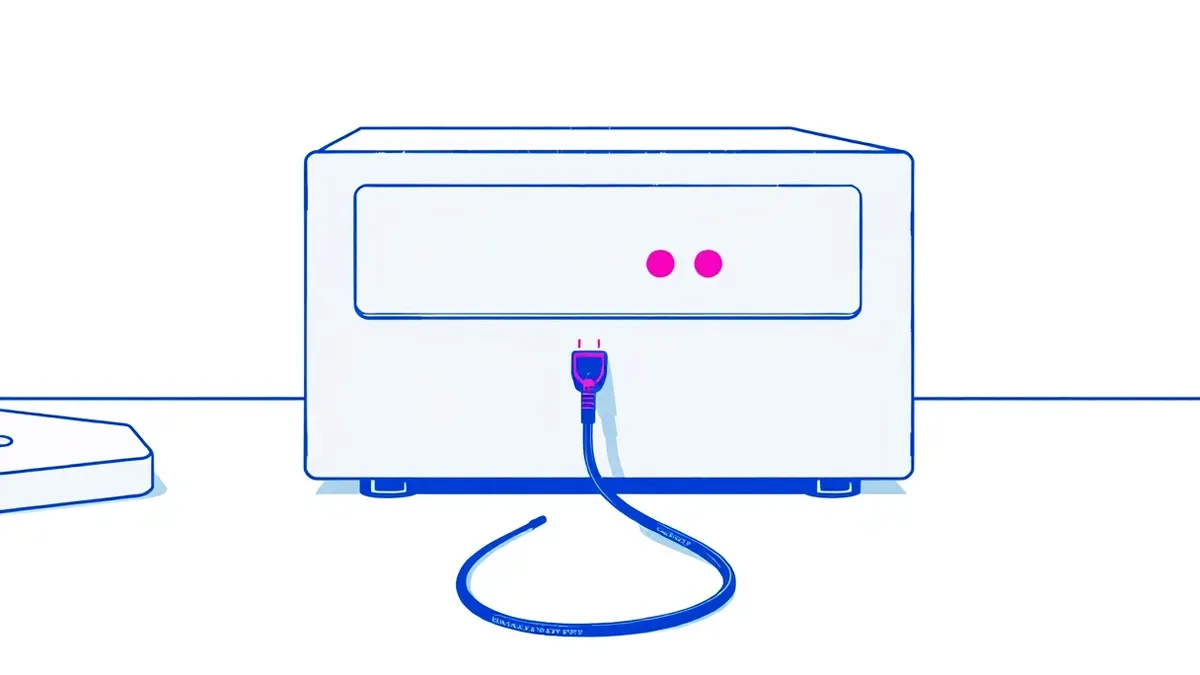 Illustration: A sleek silver server unit sits on a clean white desk, its front panel displaying three blank status lights.