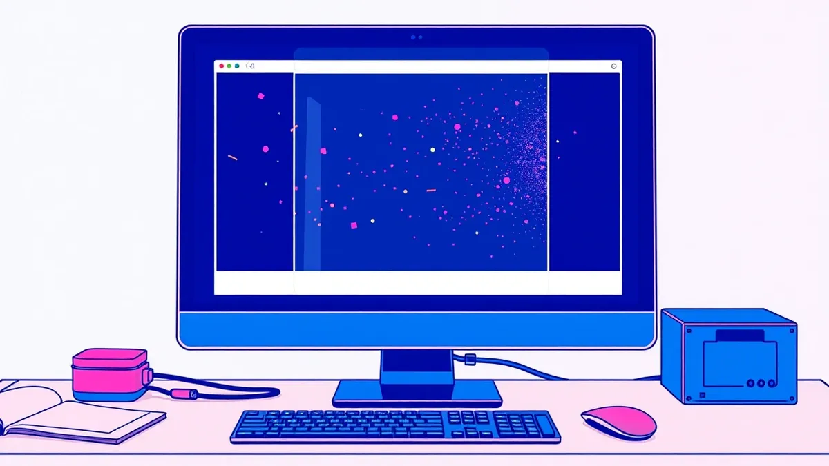 Illustration: A sleek desktop computer sits on a clean office desk with its monitor displaying a blank web browser window.