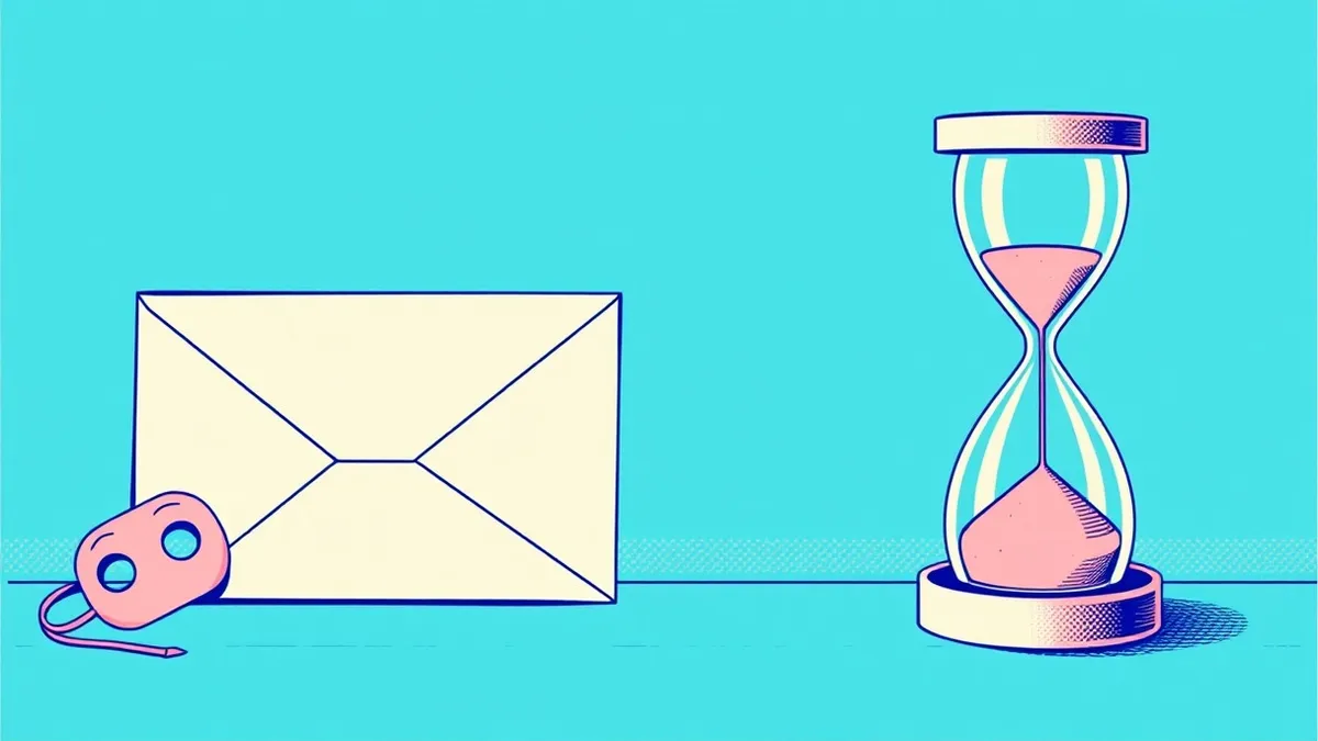 Illustration: A split composition contrasts two blank envelopes.