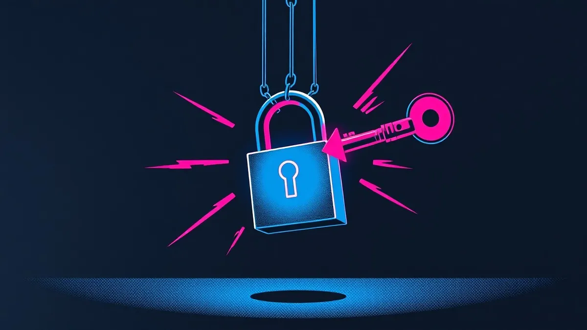 Illustration: A digital lock mechanism sits suspended in a dark void.